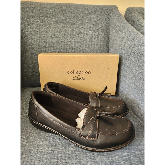 Clarks Women's "Ashland Bubble" Slip-on Loafers in Black Leather Size 10 - Picture 1 of 9